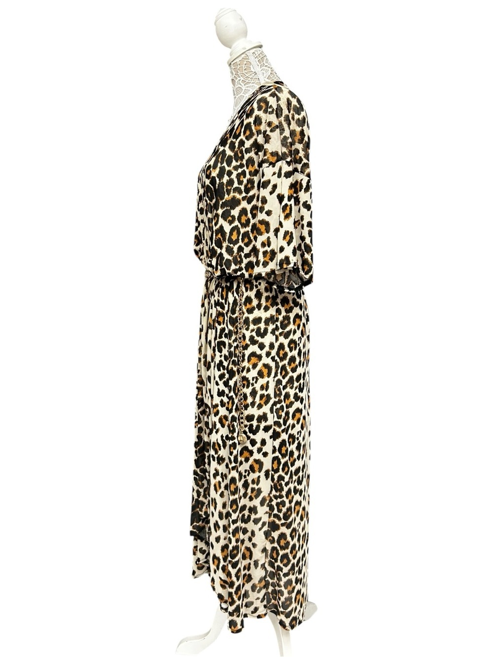 Turquoise Haven Leopard Print Open Front Duster Cardigan One Size - Picture 5 of 9